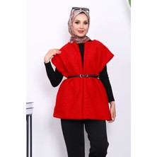 İmaj Butik Kırmızı Bel Kemerli Buklet Yelek