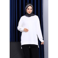 İmaj Butik Ekru Bisiklet Yaka Yan Fermuarlı Tunik