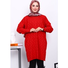 İmaj Butik Kırmızı Soğuk İplik Merserize Triko Tunik