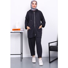 İmaj Butik Antrasit Kapşonlu Fermuarlı Tunik Pantolonlu Takım