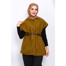 İmaj Butik Yağ Yeşili Bel Kemerli Buklet Yelek