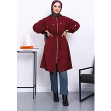 İmaj Butik Bordo Bel Kuşaklı Çift Cepli Gabria Kap