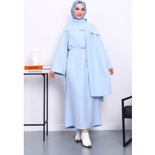 İmaj Butik Bebe Mavi Bisiklet Yaka Bel Kuşaklı Elbise