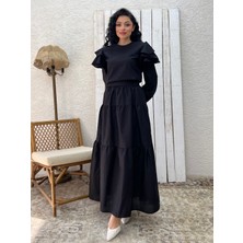 Küçüğüm Butik Siyah Poplin Kat Kat Etek