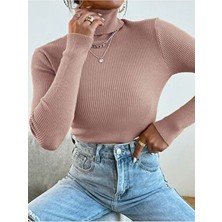 Abarta Kadın Pamuklu Balıkçı Yaka Kaşkorse Şardonlu Fitilli Slimfit Kazak Body Standart