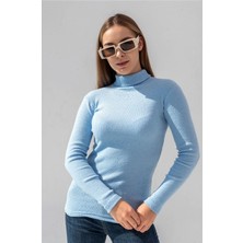 Abarta Kadın Pamuklu Balıkçı Yaka Kaşkorse Şardonlu Fitilli Slimfit Kazak Body Standart