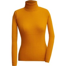 Abarta Kadın Pamuklu Balıkçı Yaka Kaşkorse Şardonlu Fitilli Slimfit Kazak Body Standart