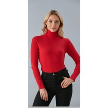 Abarta Kadın Pamuklu Balıkçı Yaka Kaşkorse Şardonlu Fitilli Slimfit Kazak Body Standart