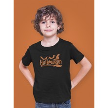 Bumeta Halloween Yarasa Balkabağı Cadı Şapkası ve Süpürge Turuncu Çocuk Tişört T-Shirt