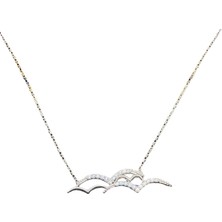 Fm 925 Ayar, Zirkon Taş Leylekler Model, 40-45 cm Kolye Uzunluğu, Ağırlık Ortalama 2-2,5 gr Aralığında, Mükemmel Hediye 925 Ayar Gümüş Kolye (KOD2728)