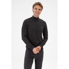 U.S. Polo Assn. Erkek Slim Fit Boğazlı Antrasit Melanj Basic Kazak 50313712-VR081