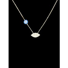 Fm 925 Ayar Nazar Boncuklu Göz Model, 40-45 cm Kolye Uzunluğu, Ağırlık Ortalama 2-2,5 gr Aralığında, Mükemmel Hediye 925 Ayar Gümüş Kolye (KOD2743)