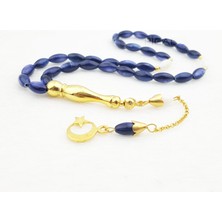 Pigado 925 Ayar Gümüş Ayyıldız Püsküllü Arpa Kesim Lacivert Sedef Tesbih