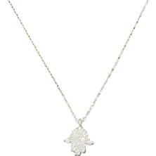 Fm 925 Ayar, Zirkon Taş Fatma Ana Eli Model, 40-45 cm Kolye Uzunluğu, Ağırlık Ortalama 2-2,5 gr Aralığında, Mükemmel Hediye 925 Ayar Gümüş Kolye (KOD2722)