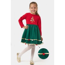 Name Baby & Kids Kız Çocuk Eteği Saten Detaylı Ponponlu Yılbaşı Elbisesi  NBK-24907