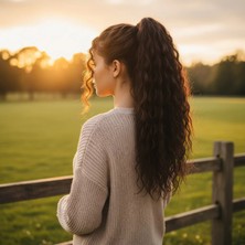 Marsilyan Bağlamalı Kabarık Dalgalı At Kuyruğu - Açık Kahve
