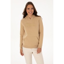 U.S. Polo Assn. Kadın Kum Şardonlu Kapüşonlu Basic Sweatshirt 50313566-VR085