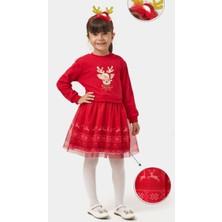Name Baby & Kids Kız Çocuk Oh Deer Tüllü Baskılı Yılbaşı Elbisesi NBK-24909