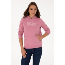U.S. Polo Assn. Kadın Koyu Pembe Şardonlu Kapüşonlu Basic Sweatshirt 50313566-VR167