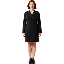 Ersefa Kadın Dokuma Ceket Yaka Düz Desen Uzun Kol Mini Elbise Büyük Beden Ofis ve Iş Hayatı Şıklığı