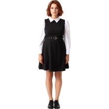 Ersefa Kadın Skater Kemerli Gömlek Detaylı Mini Dokuma Elbise Ilkbahar Sonbahar Rahatlığı Kaliteli