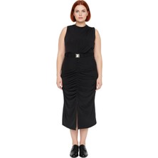Ersefa Kadın Şık Bodycon Midi Kolsuz Elbise Örme Kumaş ve Yırtmaç Detaylı Günlük Şıklık Sunar Kaliteli