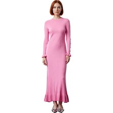 Ersefa Kadın Bodycon Kesim Akrilik Ribana Triko Maxi Elbise Incili Detaylı Uzun Kol Şıklığı Kaliteli