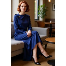 FRM Kadın Özel Davet Maxi Elbisesi Asimetrik Kayık Yaka Astarlı Ispanyol Kol Tasarım Zarafeti Kaliteli