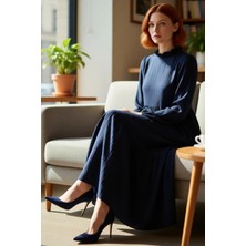 FRM Kadın Maxi Boy A Line Krinkıl Dokuma Elbise Dik Yaka Detaylı Şık ve Konforlu Ilkbahar Yaz Seçimi