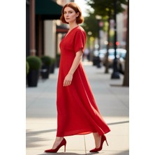 PayBuy Kadın Maxi Boy V Yaka A Line Kalıp Dokuma Crinkle Dokulu Büyük Beden Elbise Ilkbahar Sonbahar Için