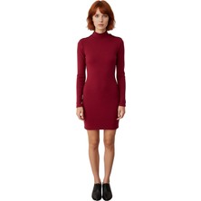 Ersefa Kadın Bodycon Kesim Rejenere Kaşkorse Kışlık Dik Yaka Uzun Kollu Düz Mini Elbise Kaliteli Şık