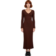 Ersefa Kadın Fashion Forward Bodycon Uzun Kollu V Yaka Maxi Triko Elbise Gündüz ve Gece Şıklığı Kaliteli