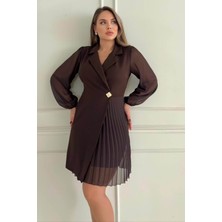 Zishan Fashion Ceket Yaka Düğme Detaylı Eteği Piliseli Kolları Tül Kadın Abiye Elbise 017