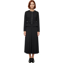 Ersefa Zarif Kadın Siyah Düz Desenli Uzun Kollu Maxi Elbise Bisiklet Yaka Iş ve Özel Davetler Için