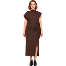 Ersefa Kadın Şık Bodycon Midi Elbise Dik Yaka Kolsuz Tasarım Düz Örme Ilkbahar Sonbahar Trendi Kaliteli