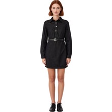 Ersefa Kadınlar Için Ilkbahar Sonbahar A Line Denim Elbise Uzun Kollu Rahat ve Şık Gömlek Yaka Mini