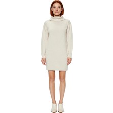 Ersefa Kadınlar Için Düz Desen Balıkçı Yaka Uzun Kollu Shift Kalıp Akrilik Triko Mini Elbise Kış Sezonu