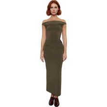 Ersefa Kadın Şık Bodycon Maxi Elbise Carmen Yaka Detaylı Özel Kokteyl Davetleri Için Modern Tarz Kaliteli