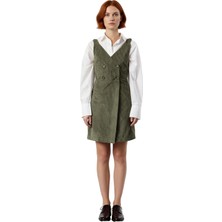 Ersefa Kadınlar Için Kadife Jile Elbise Haki Renk Kolsuz Kare Yaka Casual Cool Comfort Kış Modası