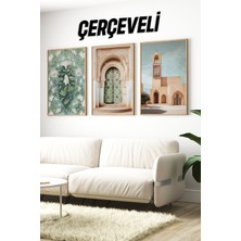 KutuTR 🌿 Yeşil Tonlarda Mimari ve Doğa Temalı 3'lü Çerçeveli Tablo Seti 🖼️🌸 CRV1217 23 x 32