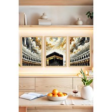 KutuTR 🕋 Kâbe Manzaralı 3’lü Tablo Seti–manevi Atmosferin Şıklığıyla Buluşması Çerçeve Efektli🌟 CRVS1227 13 x 17