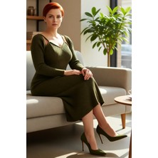 FRM Kadın Uzun Kollu Yırtmaç Detaylı Fitilli Triko Bodycon Midi Elbise ve Bolero Takım Kaliteli