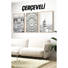 KutuTR 🕌 Islami Mimari ve Geometrik Desenli 3’lü Çerçeveli Tablo Seti 🖼️ CRV1216 23 x 32