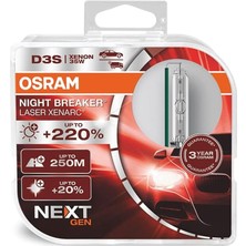 D3S Xenarc Nıght Breaker Laser Xenon Far AMPULÜ,%220 Daha Fazla Görüş, 250 Metre Görüş Mesafesi, 3 Yıl Garanti, 2'li Paket