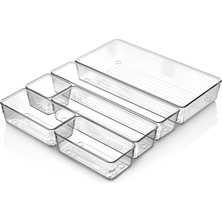 6'lı Şeffaf Çekmece Düzenleyici Seti – Plastik Organizer Kutular | Makyaj, Ofis, Mutfak ve Banyo Düzeni Için 6 Farklı Boyda Şeffaf Kutu