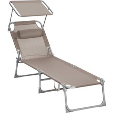 GCB192K01 Şezlong, Katlanabilir, 193 x 53 x 29 Cm, Taşıma Kapasitesi 150 Kg, Güneşlik ve Eğilebilir Sırtlık, Bahçe, Havuz, Teras Için, Boz Kahverengi