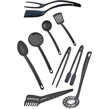 9 Parça Yanmaz Yapışmaz Teflon Kaplama Servis Seti Kepçe Kevgir Spatula Kaşık Plastik Servis Takımı