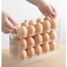 Katlı Yumurtalık Buzdolabı Organizeri Saklama Kabı 30 Bölmeli Raflı Yumurta Kutusu Düzenleyici (Şeffaf, 1 Adet)