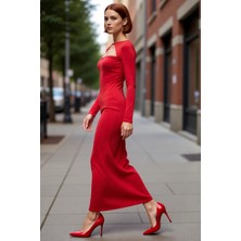 PayBuy Kadın Bodycon Kesim Uzun Kollu Maxi Elbise Cut Out Detaylı Şık Gece Kokteyl Kıyafeti Kaliteli