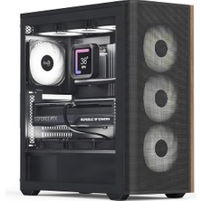 D501A Orta Kule Kılıfı, Ahşap Aksanlı Mesh Ön, 360MM Radyatör Desteği, 11 Fan Yuvası, 400MM Gpu, Atx/m-Atx/mini-Itx, Manyetik Toz Filtreleri, Spcc Çelik Konstrüksiyon, Moda Pc Yapısı, Siyah